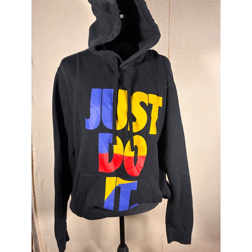 Nike Hoodie Mens Large Black Excellent Just Do It Graphic Pullover Sweatshirt